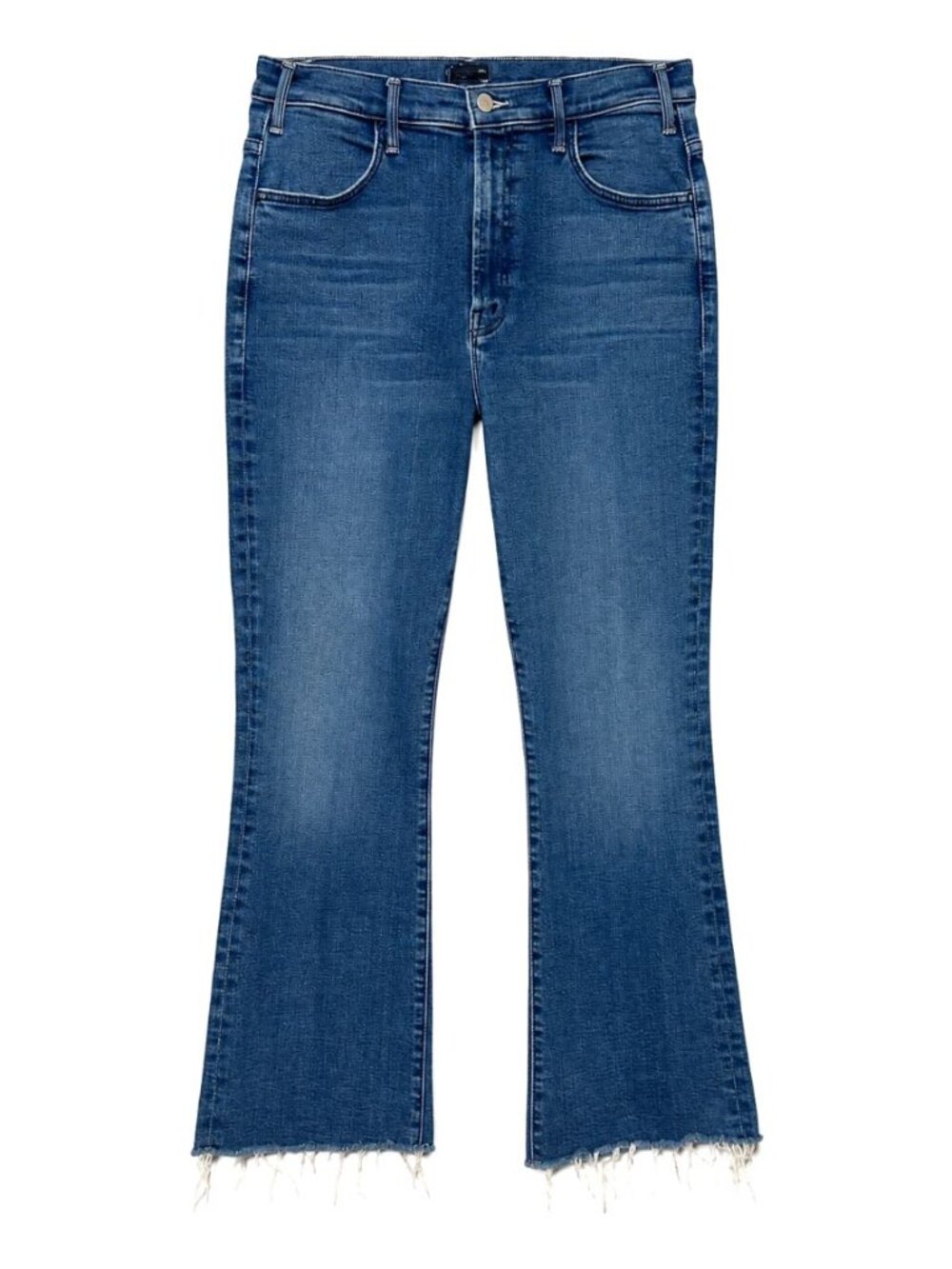 Mother Women's The Hustler Flood Fray Jeans in Whatever You Want Blue Size 32x28
